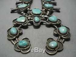 Huge! Vintage Navajo Turquoise Sterling Silver Squash Blossom Necklace Old