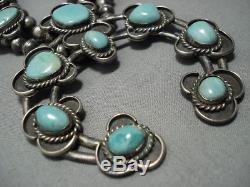 Huge! Vintage Navajo Turquoise Sterling Silver Squash Blossom Necklace Old