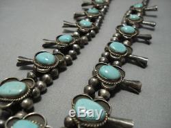 Huge! Vintage Navajo Turquoise Sterling Silver Squash Blossom Necklace Old