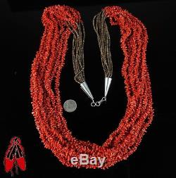 Huge Vintage Navajo nine strand natural red coral Navajo necklace Native Pawn US