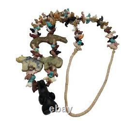 Huge Vintage Zuni Animal Multi Stone Turquoise Fetish Native American Necklace
