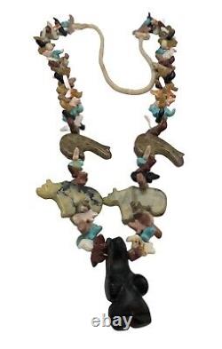 Huge Vintage Zuni Animal Multi Stone Turquoise Fetish Native American Necklace