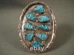 Huge Vintage Zuni Leaf Turquoise Silver Bracelet
