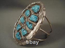 Huge Vintage Zuni Leaf Turquoise Silver Bracelet