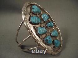 Huge Vintage Zuni Leaf Turquoise Silver Bracelet