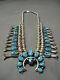 Important Navajo Guild Vintage Sterling Silver Turquoise Squash Blossom Necklace