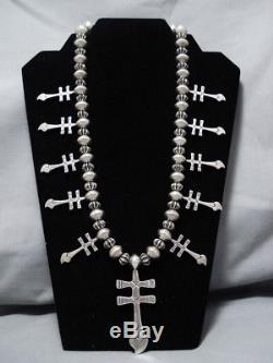 Important Vintage Navajo Al Joe Cross Sterling Silver Squash Blossom Necklace