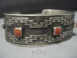 Important Vintage Navajo Chee Sterling Silver Coral Bracelet Old