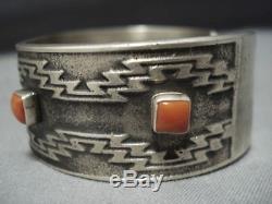 Important Vintage Navajo Chee Sterling Silver Coral Bracelet Old