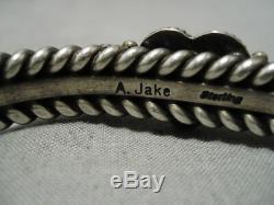 Important Vintage Navajo Heart Gaspeite Sterling Silver Bracelet Old Cuff