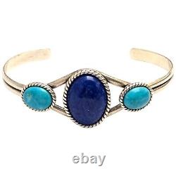 Important Vintage Navajo Turquoise And Lapis Carlisle Sterling Silver Bracelet