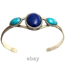 Important Vintage Navajo Turquoise And Lapis Carlisle Sterling Silver Bracelet