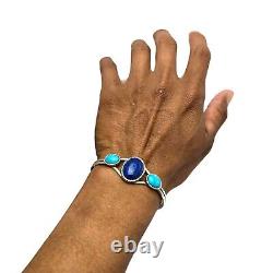 Important Vintage Navajo Turquoise And Lapis Carlisle Sterling Silver Bracelet