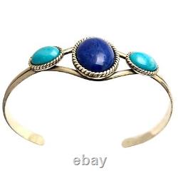 Important Vintage Navajo Turquoise And Lapis Carlisle Sterling Silver Bracelet