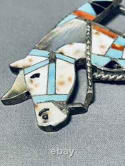Important Vintage Zuni Turquoise Sterling Silver Horse Buckle