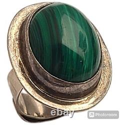 Impressive Farfan Taxco Mexico Sterling Silver Malachite Ringsz10