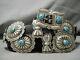 Incredible Vintage Navajo Hand Wrought Sterling Silver Turquoise Concho Belt