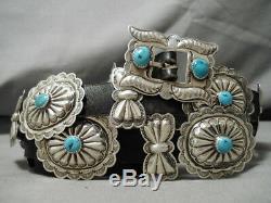 Incredible Vintage Navajo Hand Wrought Sterling Silver Turquoise Concho Belt