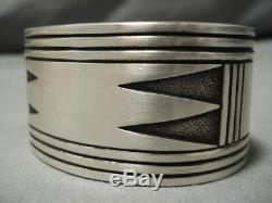 Incredible Vintage Navajo Native American Sterling Silver Bracelet Old Cuff