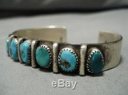Incredible Vintage Navajo Turquoise Sterling Silver Bracelet Old Cuff