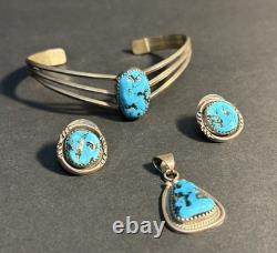 Incredible Vtg Navajo RB Sterling 4 pc. Turquoise pendant-bracelet-earrings