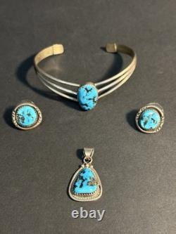 Incredible Vtg Navajo RB Sterling 4 pc. Turquoise pendant-bracelet-earrings