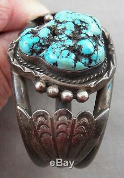 Indian Jewelry Vintage HEAVY Navajo Turquoise and Sterling Bracelet, Spiderweb