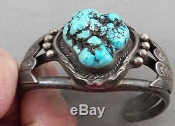 Indian Jewelry Vintage HEAVY Navajo Turquoise and Sterling Bracelet, Spiderweb