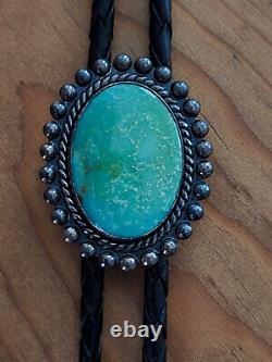 JANE YIKAAZBA POPOVITCH Navajo Vintage 30s/50s Turquoise Sterling Bolo Tie