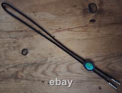 JANE YIKAAZBA POPOVITCH Navajo Vintage 30s/50s Turquoise Sterling Bolo Tie