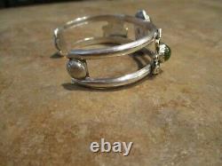 JOYFUL Vintage Navajo Sterling Silver Light Green Stone Bracelet Signed CB