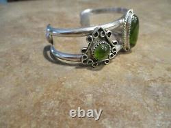 JOYFUL Vintage Navajo Sterling Silver Light Green Stone Bracelet Signed CB