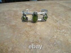 JOYFUL Vintage Navajo Sterling Silver Light Green Stone Bracelet Signed CB