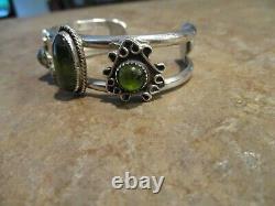 JOYFUL Vintage Navajo Sterling Silver Light Green Stone Bracelet Signed CB