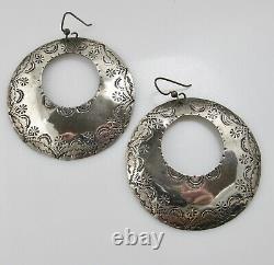 J Joan Slifka Large Handmade Drop Hoop Earrings Sterling Silver Southwest