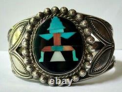 John Gordon Leak Weighty Vintage Zuni Silver Inlay Knifewing Cuff Bracelet