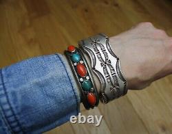 John Lucio Vintage Native American Navajo Sterling Silver Heavy Cuff Bracelet