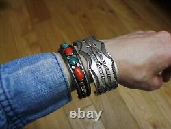 John Lucio Vintage Native American Navajo Sterling Silver Heavy Cuff Bracelet