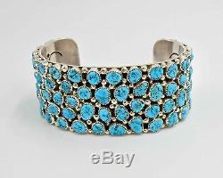Kingman Turquoise Cluster Sterling Silver Cuff Bracelet Navajo