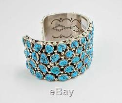 Kingman Turquoise Cluster Sterling Silver Cuff Bracelet Navajo