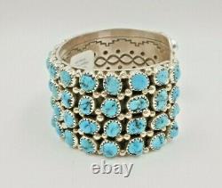 Kingman Turquoise Cluster Sterling Silver Cuff Bracelet Navajo Size 7