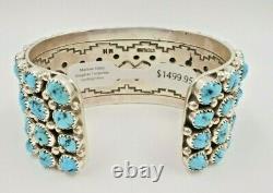 Kingman Turquoise Cluster Sterling Silver Cuff Bracelet Navajo Size 7
