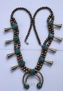 Kingman Turquoise & Nickel Silver Navajo Squash Blossom 171 Grams! 29 Vintage
