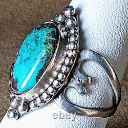 LARGE EARLY VINTAGE NAVAJO STERLING SILVER FINE NATURAL TURQUOISE RING sz 8.5