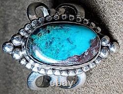 LARGE EARLY VINTAGE NAVAJO STERLING SILVER FINE NATURAL TURQUOISE RING sz 8.5