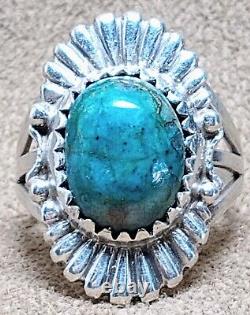 LARGE EARLY VINTAGE NAVAJO STERLING SILVER FINE NATURAL WEB TURQUOISE RING sz 10