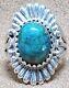 LARGE EARLY VINTAGE NAVAJO STERLING SILVER FINE NATURAL WEB TURQUOISE RING sz 10