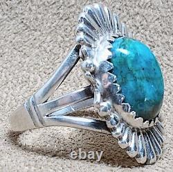 LARGE EARLY VINTAGE NAVAJO STERLING SILVER FINE NATURAL WEB TURQUOISE RING sz 10