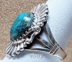 LARGE EARLY VINTAGE NAVAJO STERLING SILVER FINE NATURAL WEB TURQUOISE RING sz 10