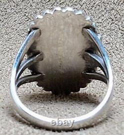 LARGE EARLY VINTAGE NAVAJO STERLING SILVER FINE NATURAL WEB TURQUOISE RING sz 10